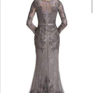 Long sleeve gray sequined gown